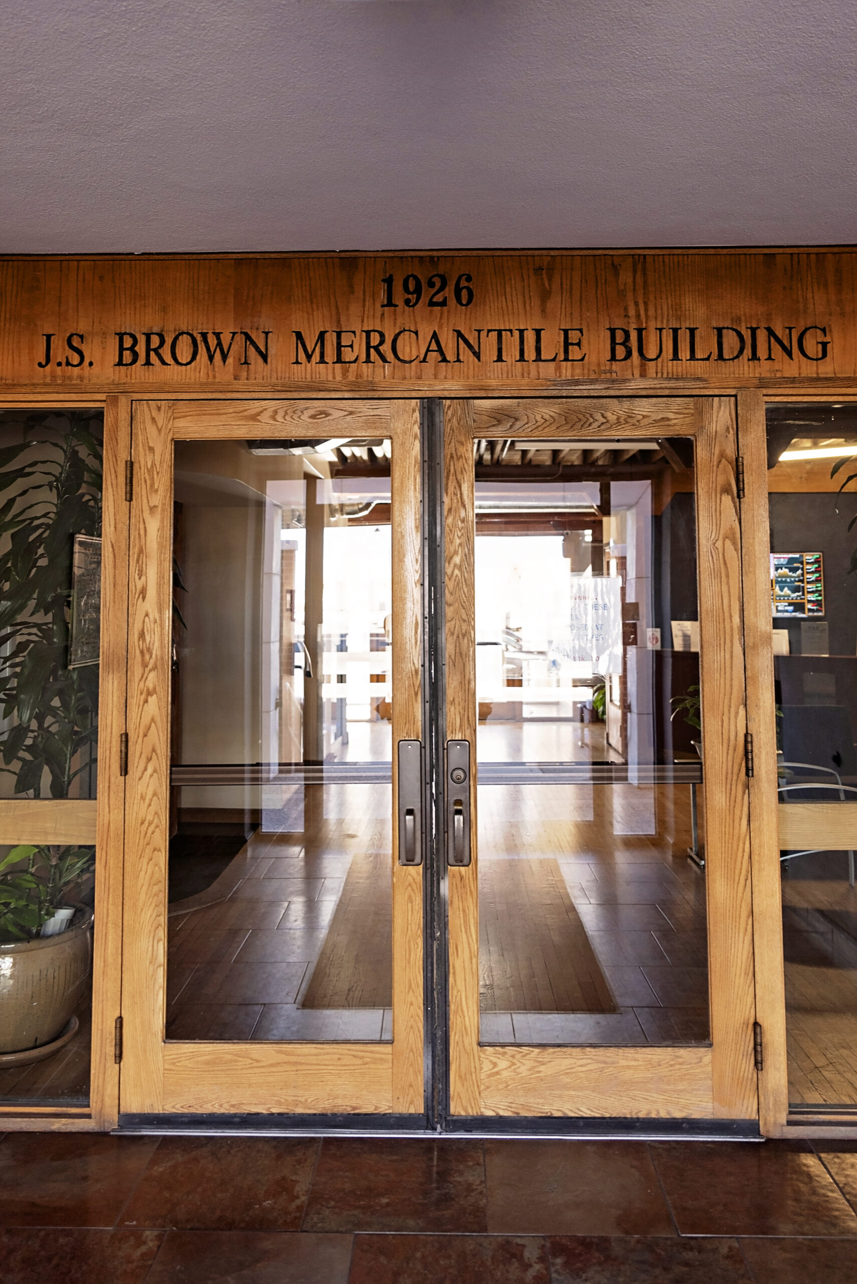 The entryway of the J.S. Brown Mercantile Building where Williams and Associates is located